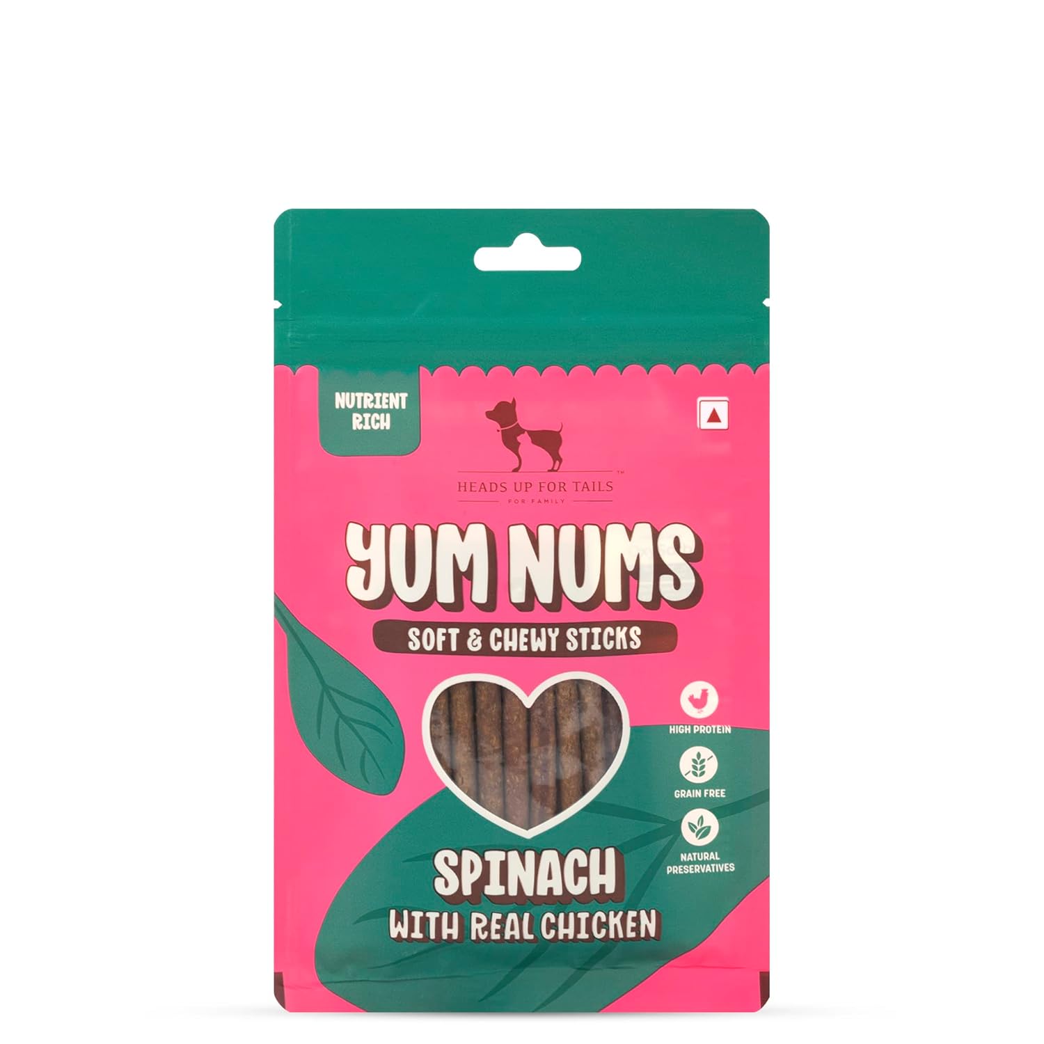 HUFT Yum Nums Soft and Chewy Spinach with Real Chicken Grain Free Stick Treats for Dogs