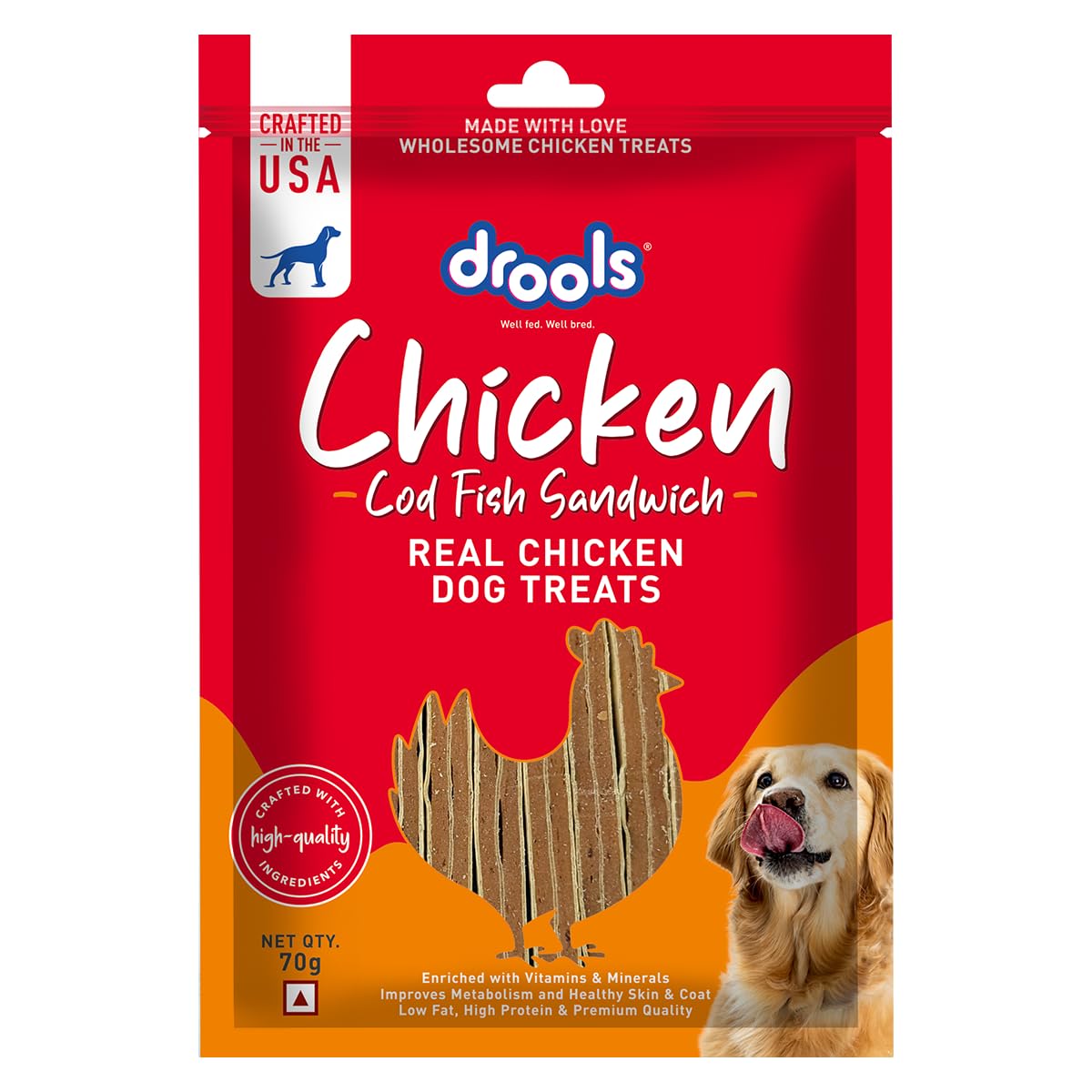 Drools Cod Fish Sandwich Real Chicken Dog Treats, 70g