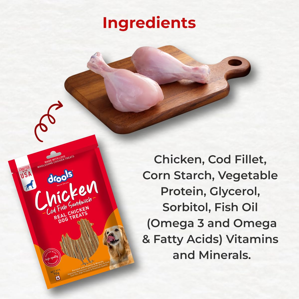 Drools Cod Fish Sandwich Real Chicken Dog Treats, 70g - Image 5