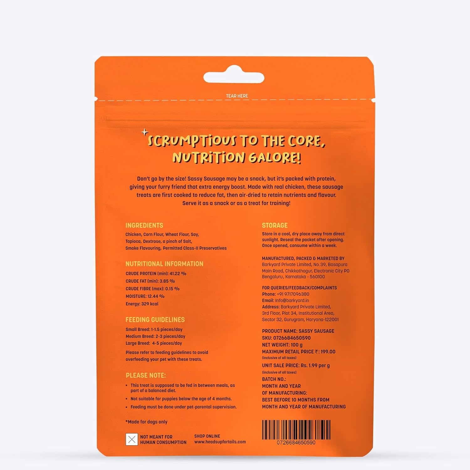 HUFT Sassy Sausage Smokey Air-Dried Dog Treats - Real Chicken - 100gm - Image 5