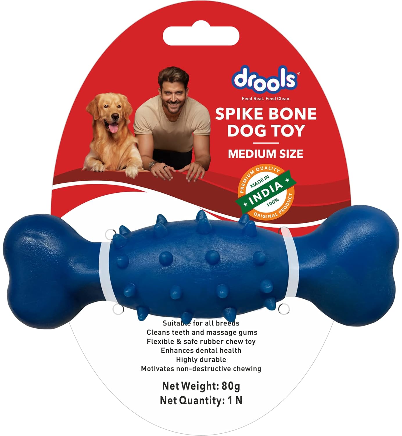 Drools Dog Non-Toxic Rubber Toy for Dogs, Spike Bone