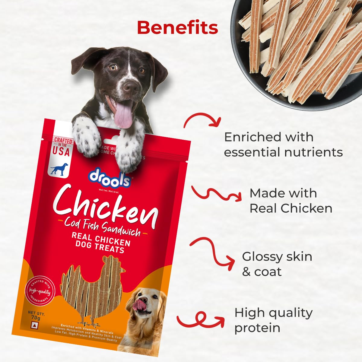 Drools Cod Fish Sandwich Real Chicken Dog Treats, 70g - Image 3