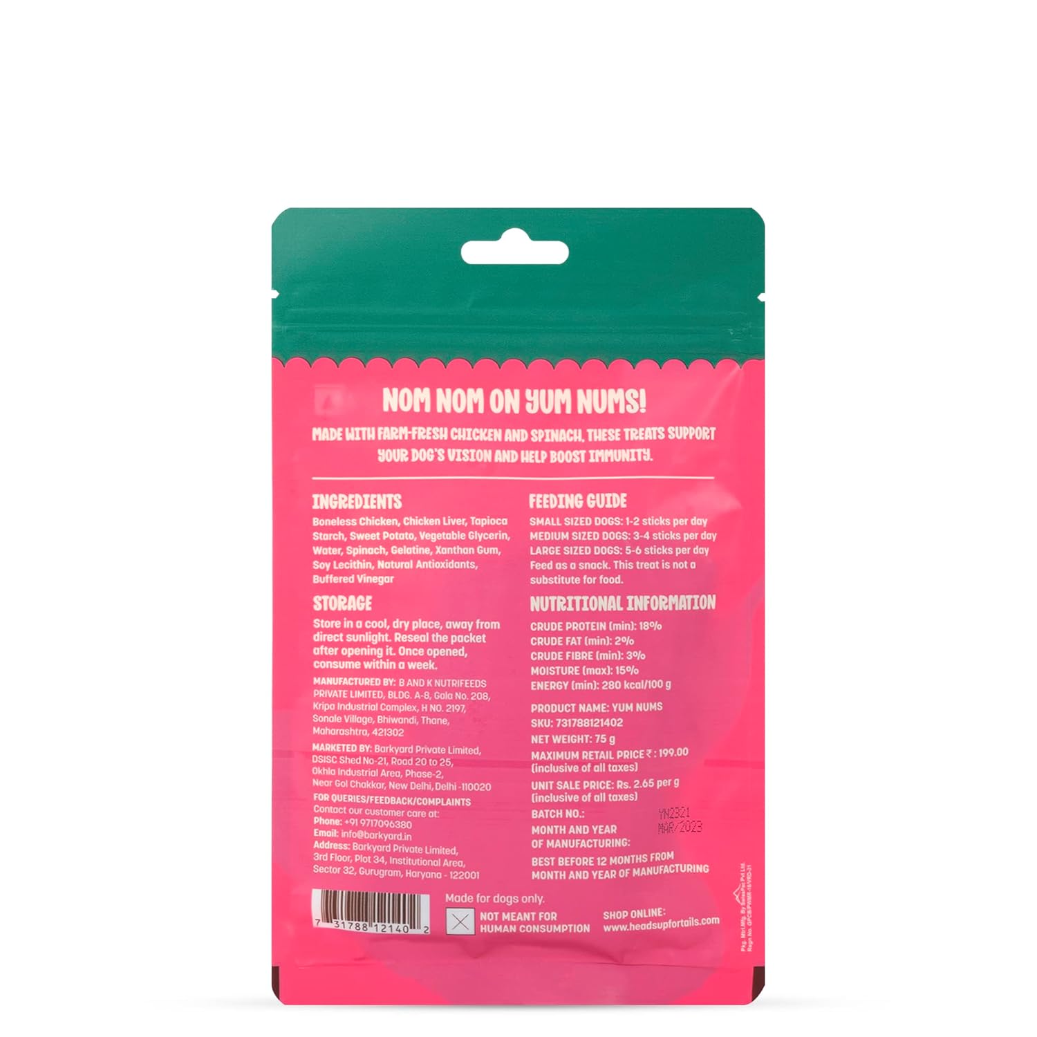 HUFT Yum Nums Soft and Chewy Spinach with Real Chicken Grain Free Stick Treats for Dogs - Image 2