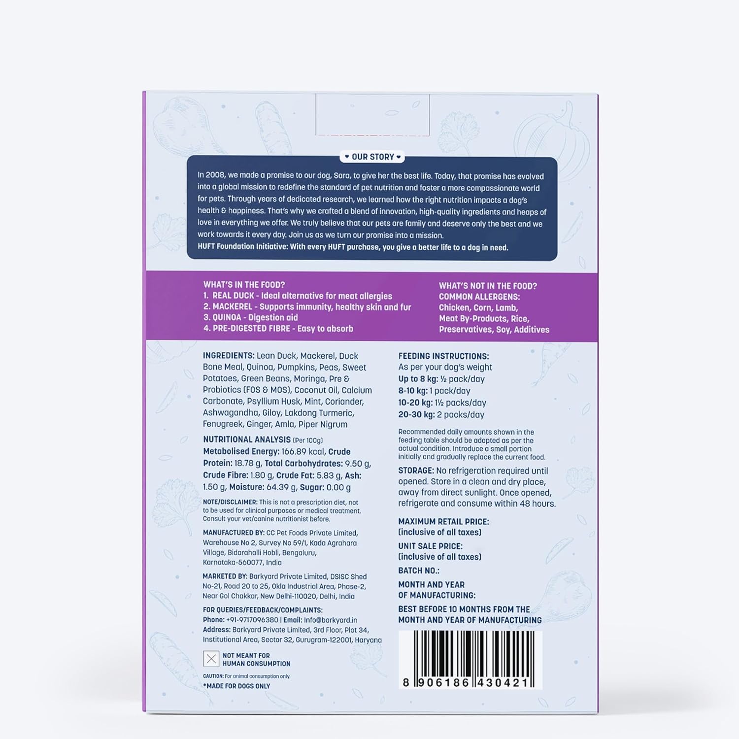 HUFT Sara's Wholesome Hypoallergenic Diet Duck & Quinoa Dog Wet Food - Image 2