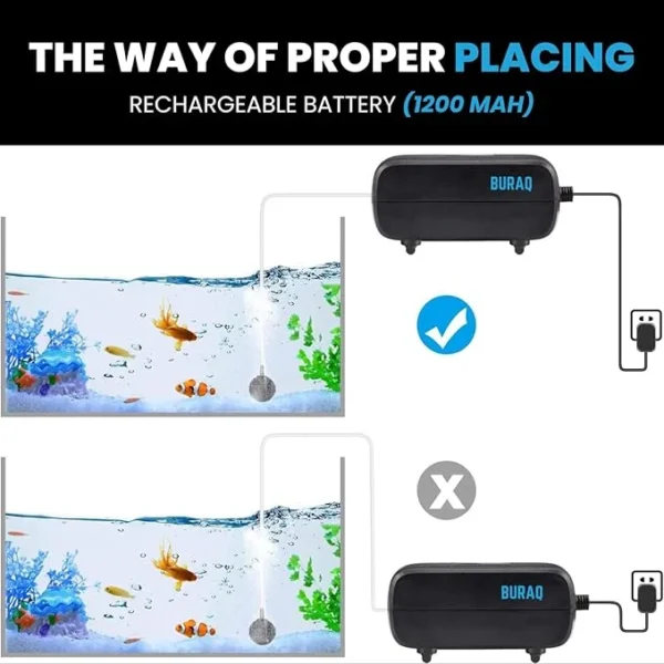 BURAQ Pets USB Rechargeable Ultra Silent Aquarium Air Pump 4