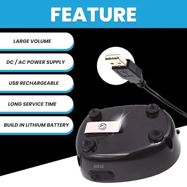 BURAQ Pets USB Rechargeable Ultra Silent Aquarium Air Pump 5
