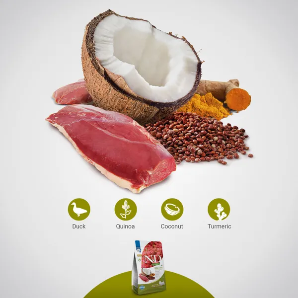 Farmina N&D Quinoa Duck Coconut & Turmeric Skin & Coat Grain Free Mini Adult Dog Dry Food - Image 2