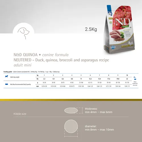 Farmina N&D Neutered Quinoa Duck, Broccoli & Asparagus Adult Mini Dog Dry Food - Image 3