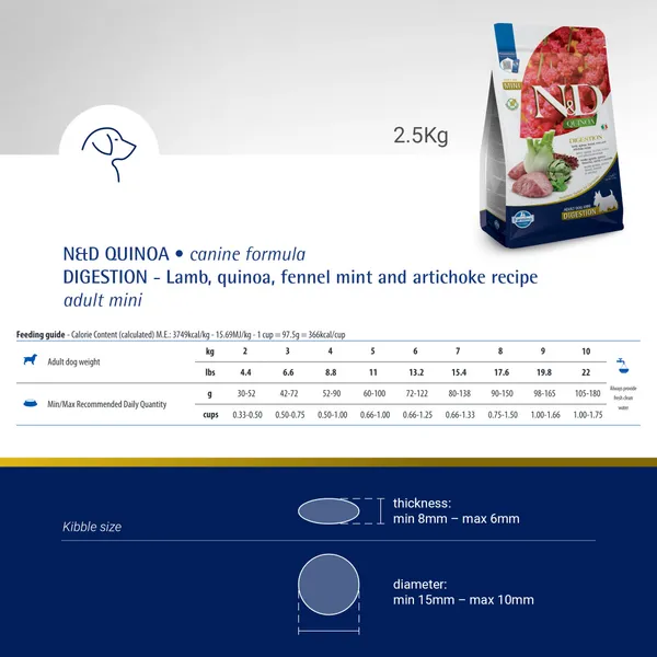 Farmina N&D Quinoa Lamb Mint & Fennel Digestion Grain Free Adult Mini Dry Dog Food - Image 3