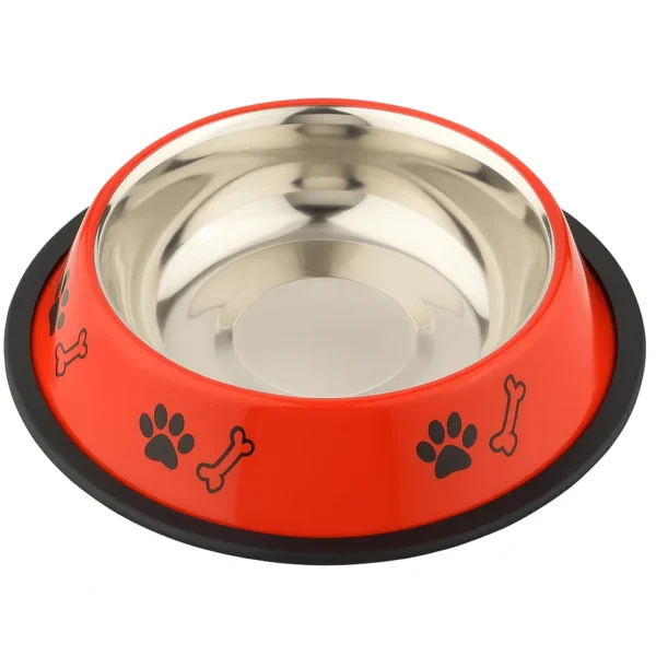 Buraq printed stainless steel pet feeding bowl red
