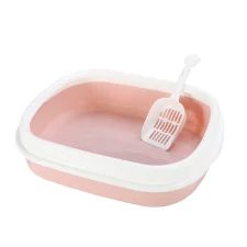 Open cat litter tray with scooper